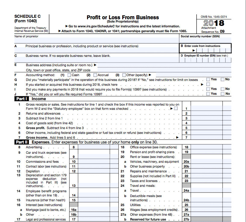 Irs Schedule C Instructions For 1099 Contractors Shared Economy Tax